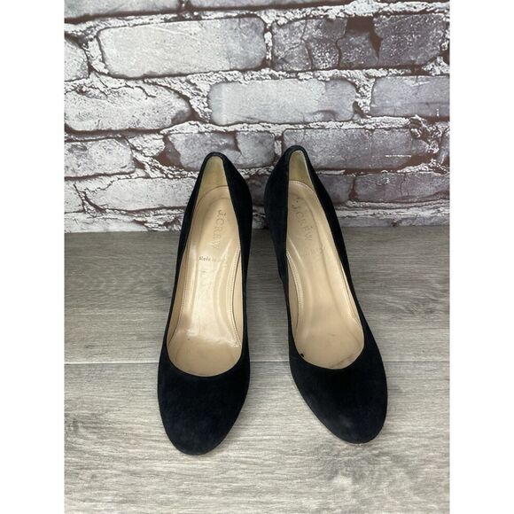 J.Crew Classic Black Suede Block Heel Round Toe Pump Heel Shoe Women Sz 8M US/39 - Picture 3 of 16
